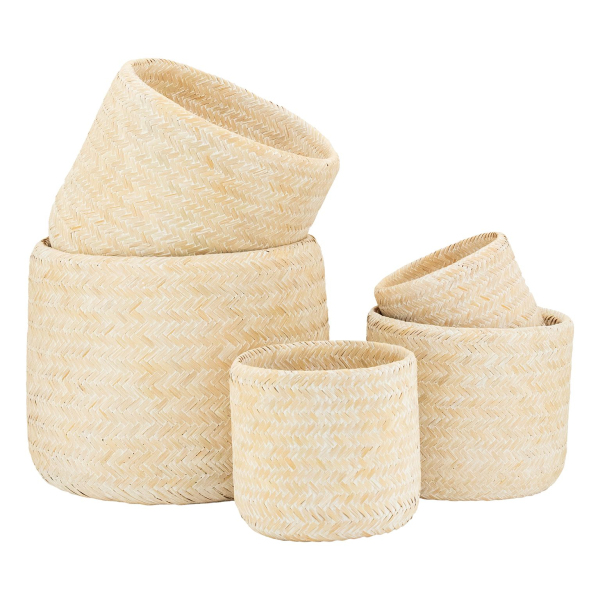 Cache pot rond en bambou patiné (Lot de 5)