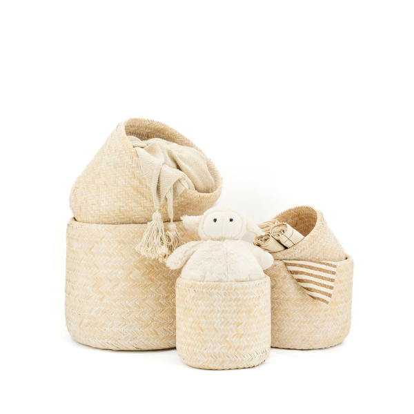 Cache pot rond en bambou patiné (Lot de 5) - AUBRY GASPARD