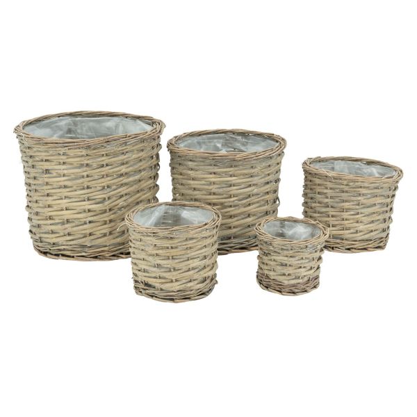Cache pot rond en osier gris (Lot de 5) - AUB-2633