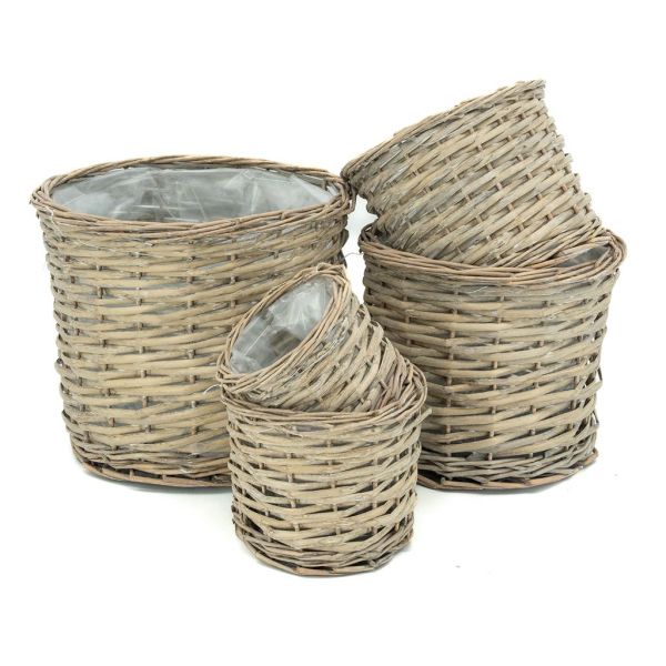 Cache pot rond en osier gris (Lot de 5)