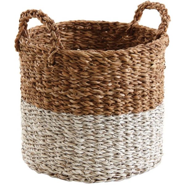 Cache-pots en jonc de mer naturel et blanc (lot de 3) - AUB-4333