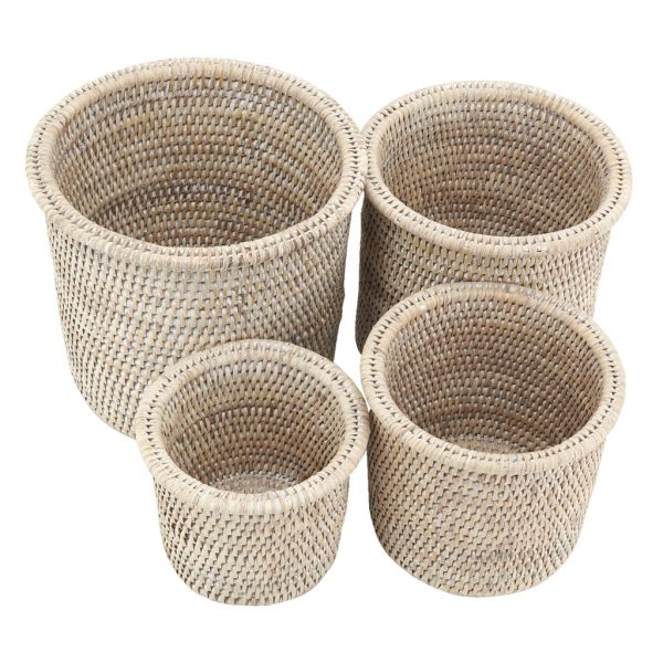 Cache-pot en rotin patiné blanc (lot de 4) - 6