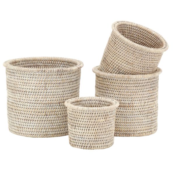 Cache-pot en rotin patiné blanc (lot de 4)