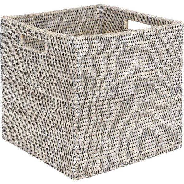 Cache-pots carrés en rotin patiné blanc (lot de 2)