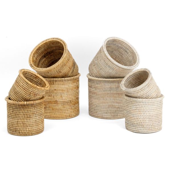 Cache-pot en rotin patiné blanc (lot de 4) - 8