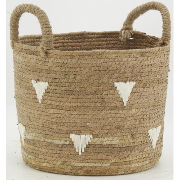 Cache-pots en abaca naturel et triangles blancs (lot de 3) - AUB-6280