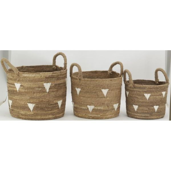 Cache-pots en abaca naturel et triangles blancs (lot de 3) - 59,90