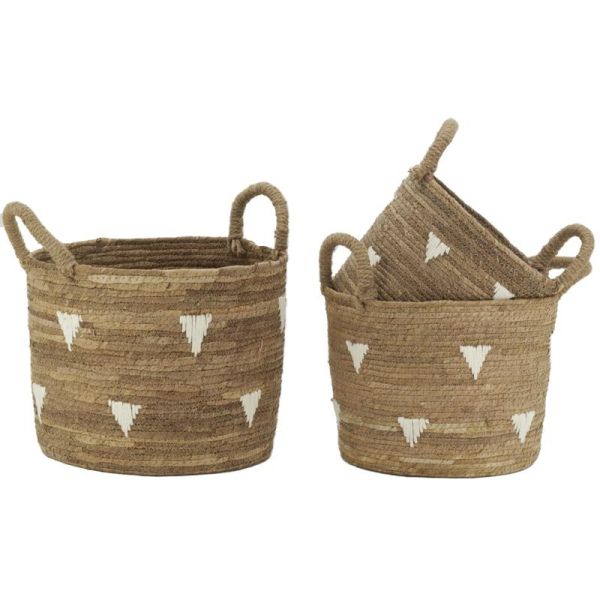 Cache-pots en abaca naturel et triangles blancs (lot de 3)