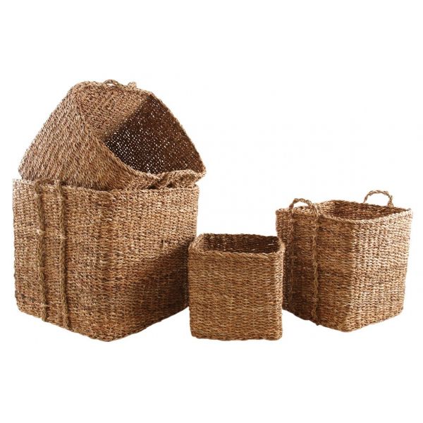 Cache-pots carrés en jonc de mer naturel (Lot de 4)