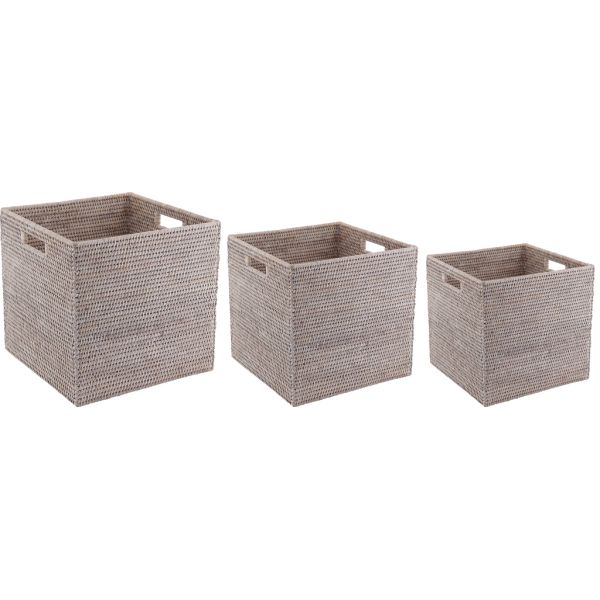 Cache-pots carrés en rotin patiné blanc (lot de 2) - AUBRY GASPARD