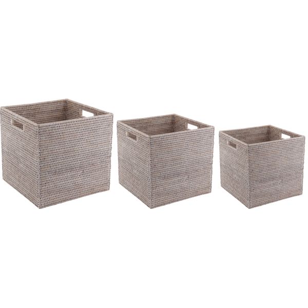 Cache-pots carrés en rotin patiné blanc (lot de 3)