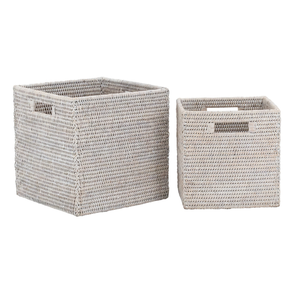 Cache-pots carrés en rotin patiné blanc (lot de 2)