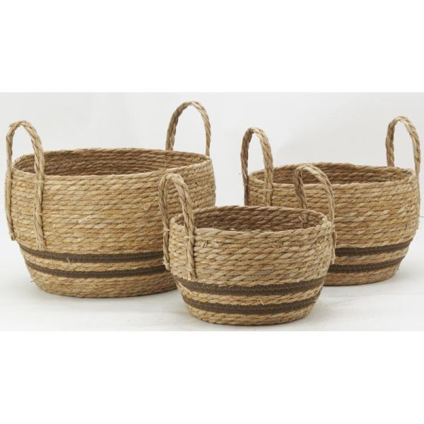 Cache-pots en jonc naturel et coton brun - AUB-6266