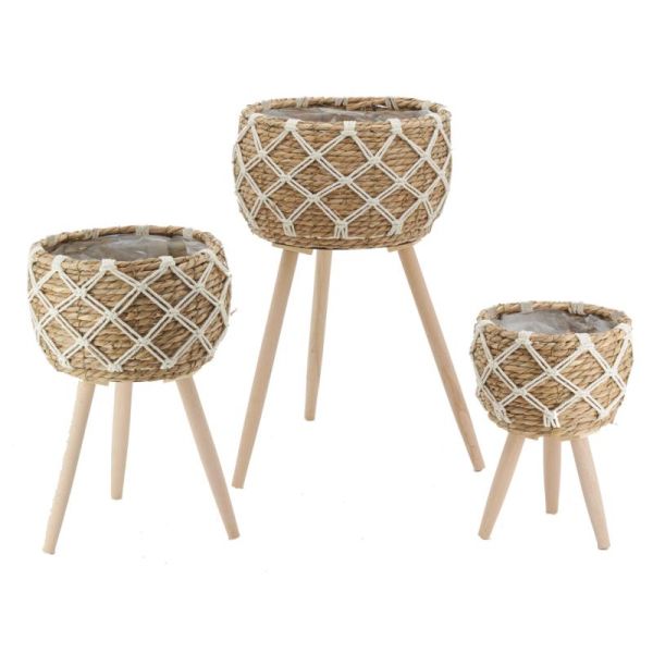 Cache-pots en jonc sur pieds (lot de 3)