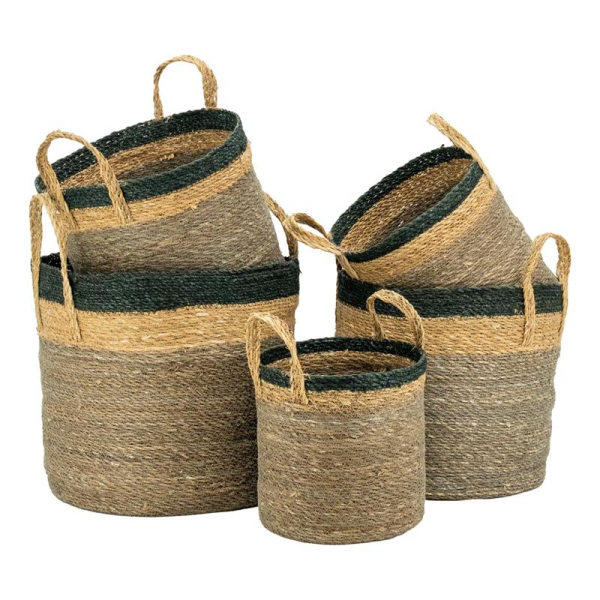 Cache-pots en jonc naturel brun et noir