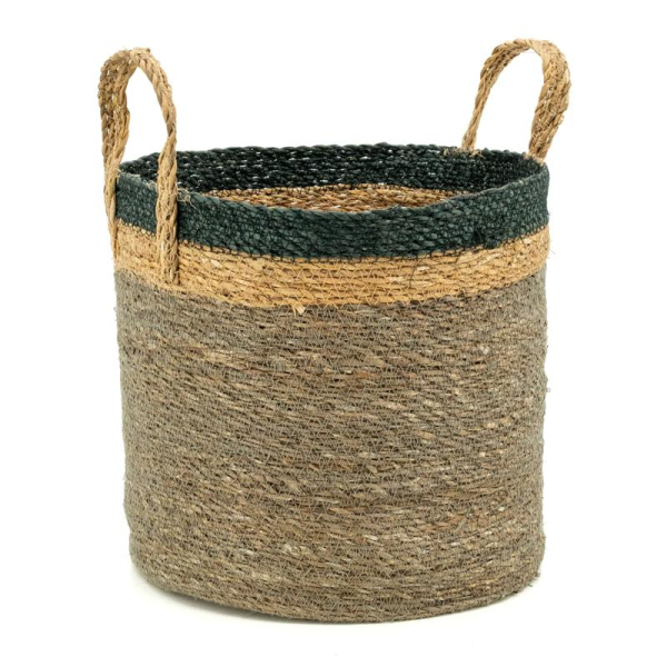Cache-pots en jonc naturel brun et noir - AUB-7105