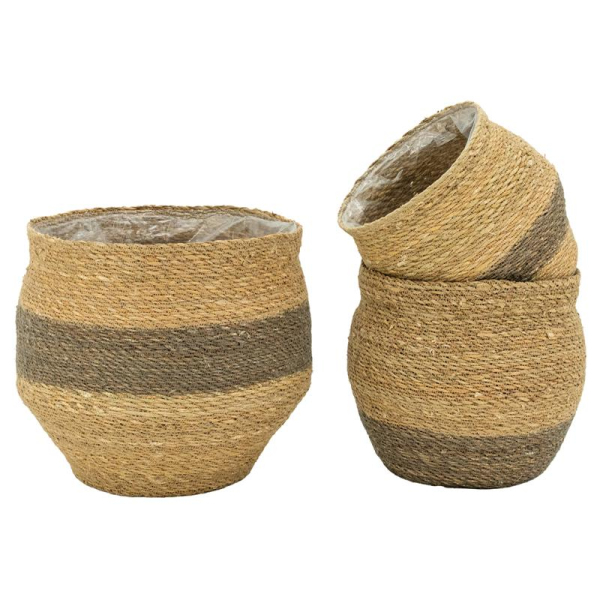 Cache-pots en jonc naturel et brun