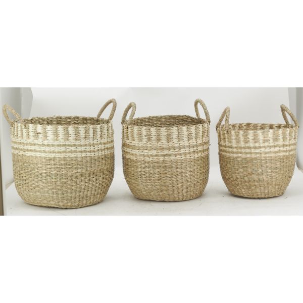 Cache-pots en jonc de mer naturel tressé (lot de 3) - AUB-5559