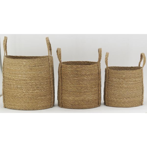 Cache-pots en jonc naturel avec anses (Lot de 3) - 5