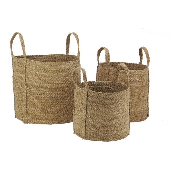 Cache-pots en jonc naturel avec anses (Lot de 3)