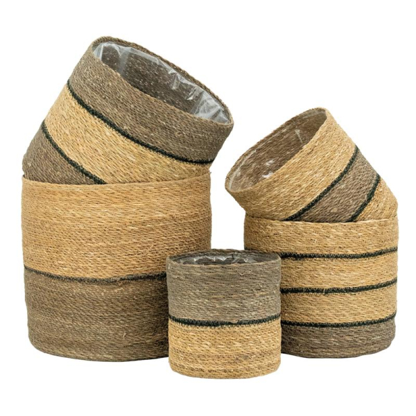 Cache-pots en jonc naturel et brun