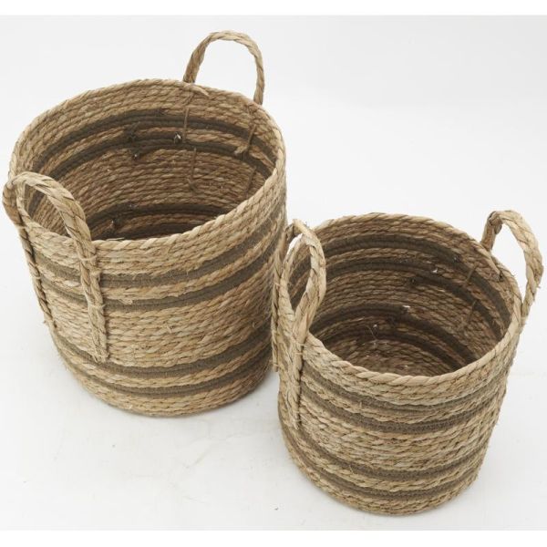 Cache-pots en jonc naturel et coton brun (lot de 2) - AUBRY GASPARD