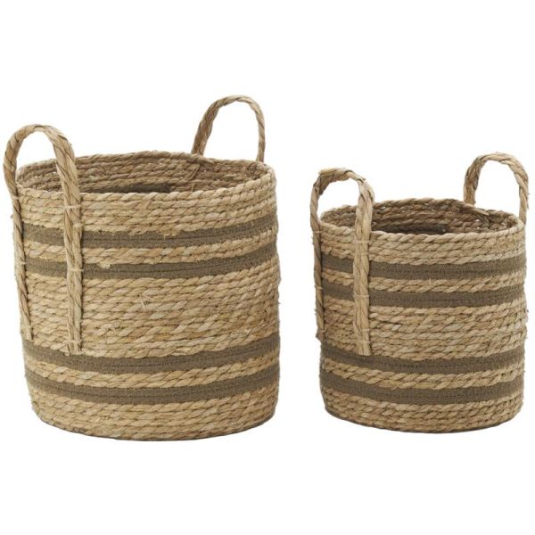 Cache-pots en jonc naturel et coton brun (lot de 2)