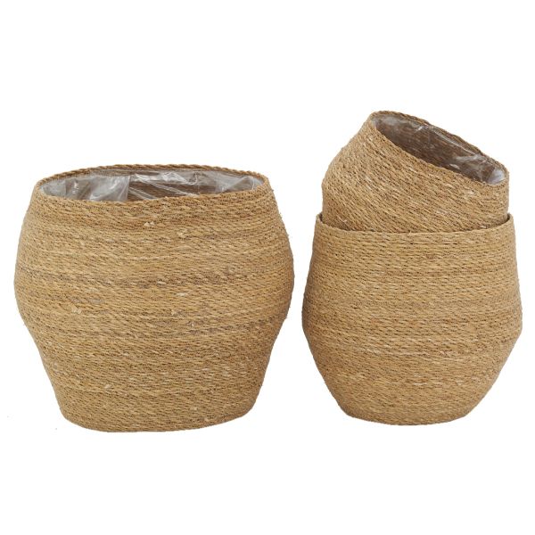 Cache-pots en jonc naturel et doublure plastique (Lot de 3)