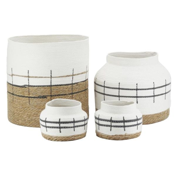 Cache-pots en jonc naturel et blanc (lot de 4)