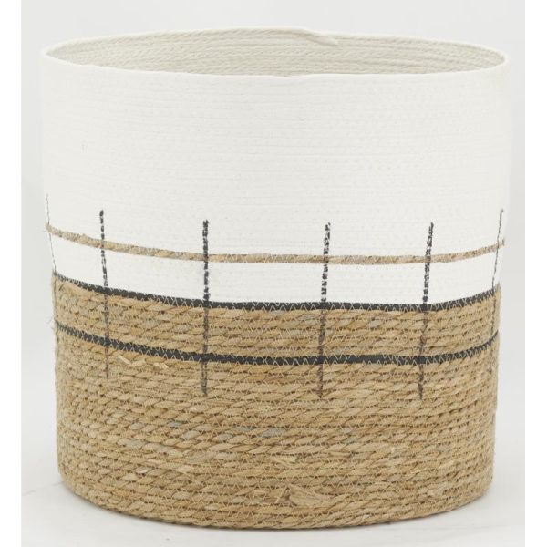 Cache-pots en jonc naturel et blanc (lot de 4) - AUBRY GASPARD