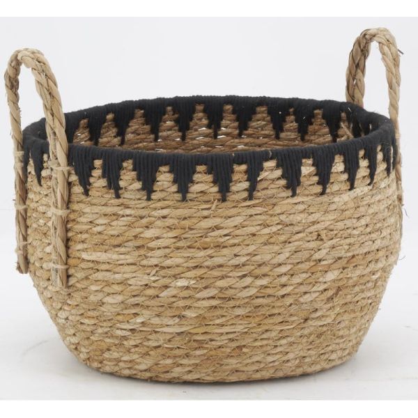 Cache-pots en jonc naturel et triangles noirs (lot de 3) - 7