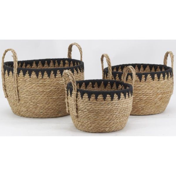 Cache-pots en jonc naturel et triangles noirs (lot de 3) - 44,90