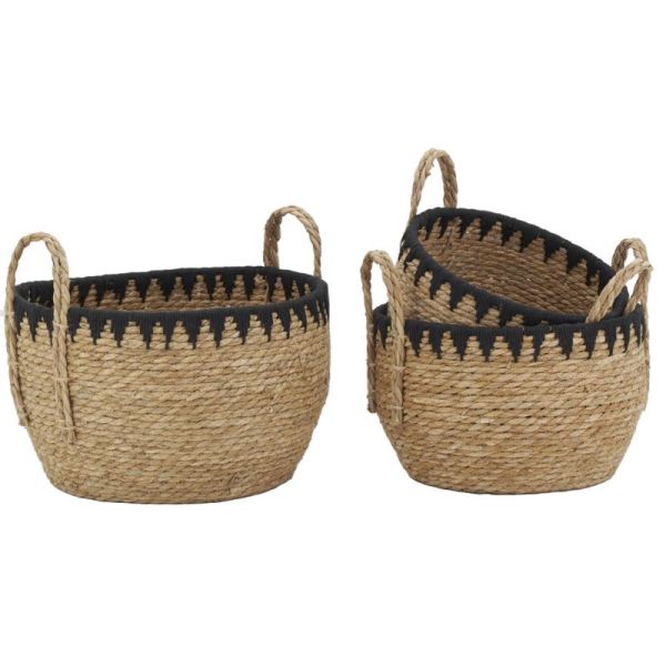 Cache-pots en jonc naturel et triangles noirs (lot de 3)