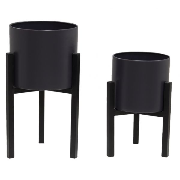 Cache-pots en métal noir Graph (Lot de 2)