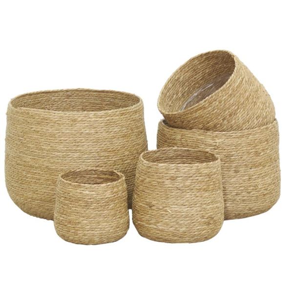 Cache-pots ronds en jonc (lot de 5)