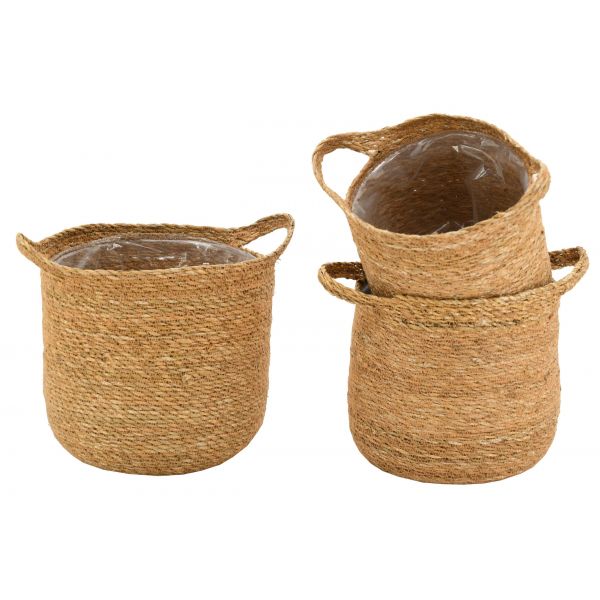 Cache-pots ronds en jonc (Lot de 3)