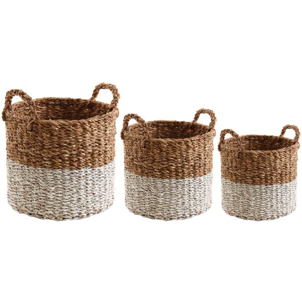 Cache-pots en jonc de mer naturel et blanc (lot de 3) - AUBRY GASPARD