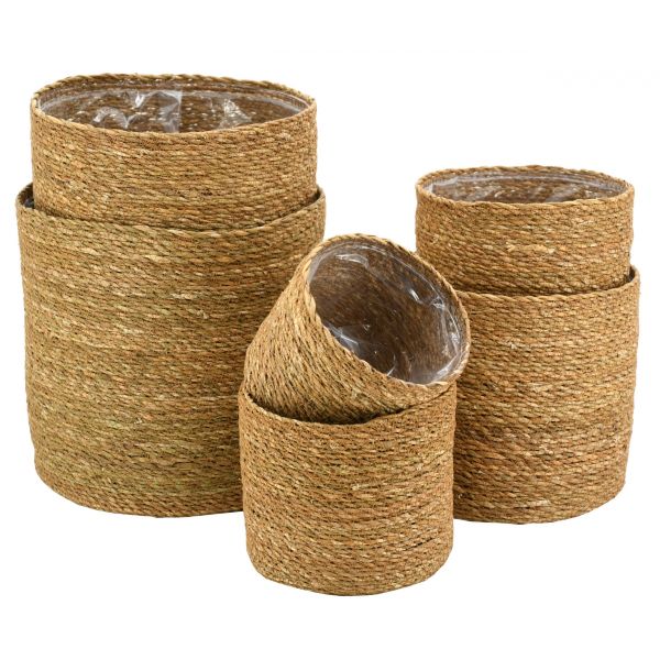 Cache-pots ronds en jonc naturel (Lot de 6)