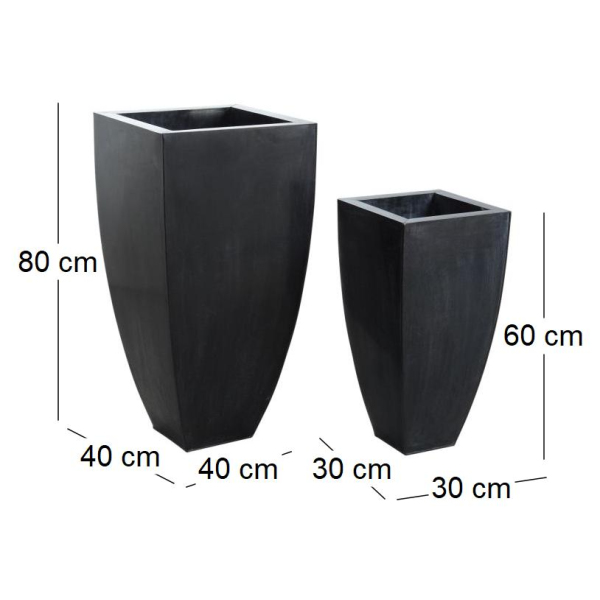 Cache-pots en zinc noir (lot de 2) - AUB-5801