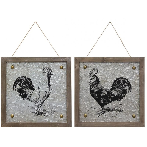 Cadre coq et métal et bois (Lot de 2)