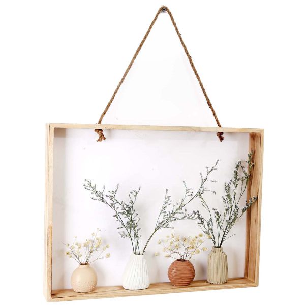 Cadre déco en pin avec vase de fleurs artificielles 32 x 38 x 7 cm