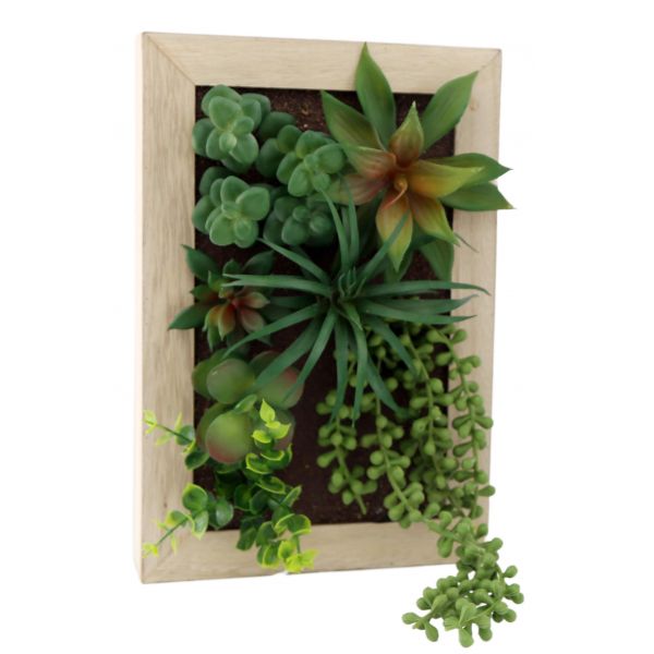 Cadre mural avec plante succulente artificielle 20 x 30 cm