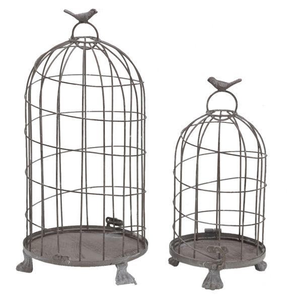 Cages en métal gris blanchi (Lot de 2)