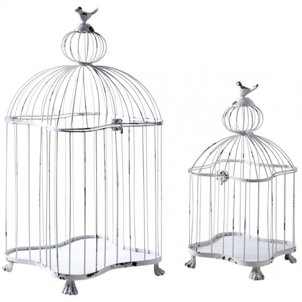 Cages en métal laqué blanc patiné (Lot de 2) - AUBRY GASPARD
