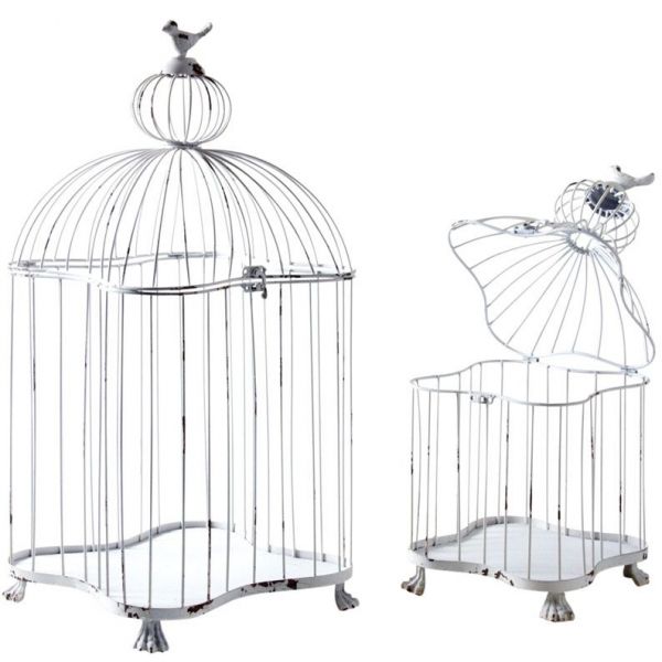 Cages en métal laqué blanc patiné (Lot de 2)