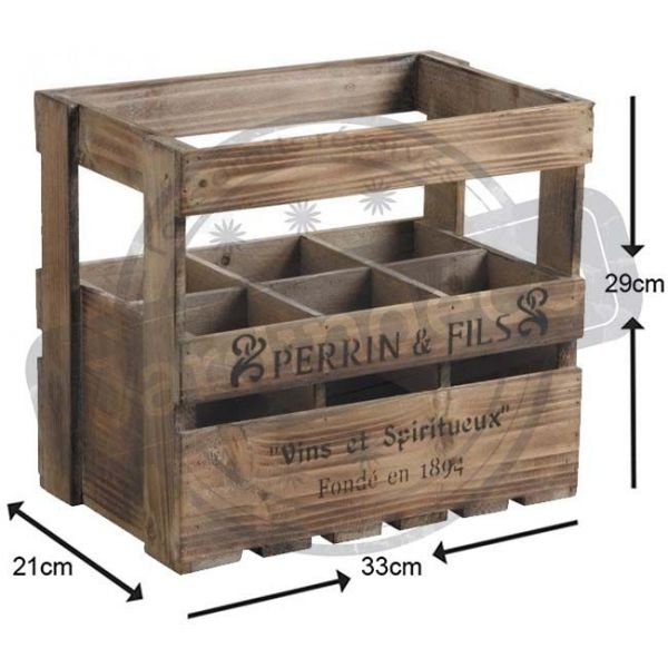 Caisse en bois vieilli 6 bouteilles Perrin et Fils - AUB-0267