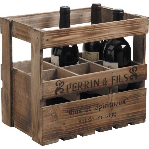 Caisse en bois vieilli 6 bouteilles Perrin et Fils - AUBRY GASPARD