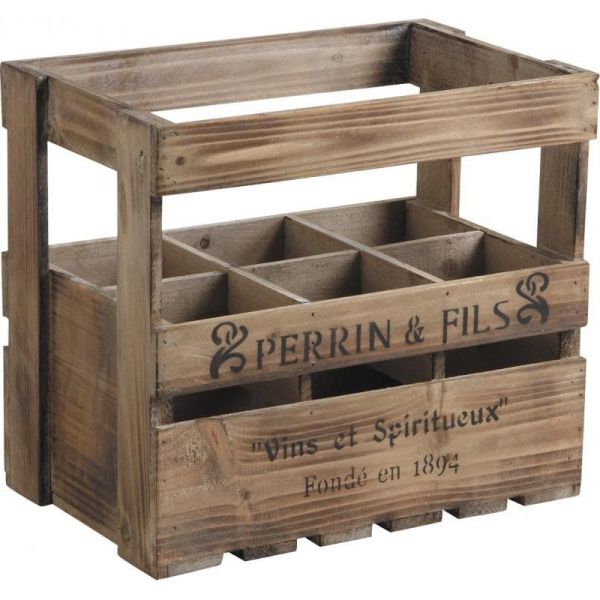 Caisse en bois vieilli 6 bouteilles Perrin et Fils