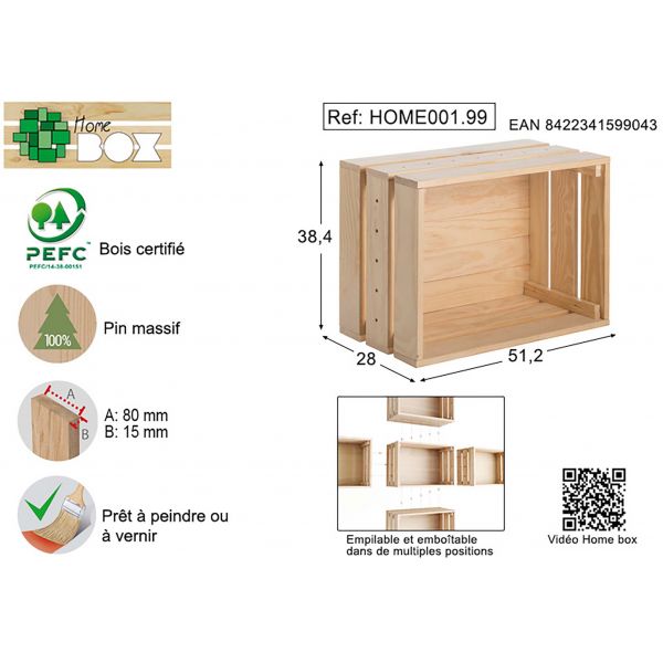 Caisse en pin massif modulable Home box - AST-0169