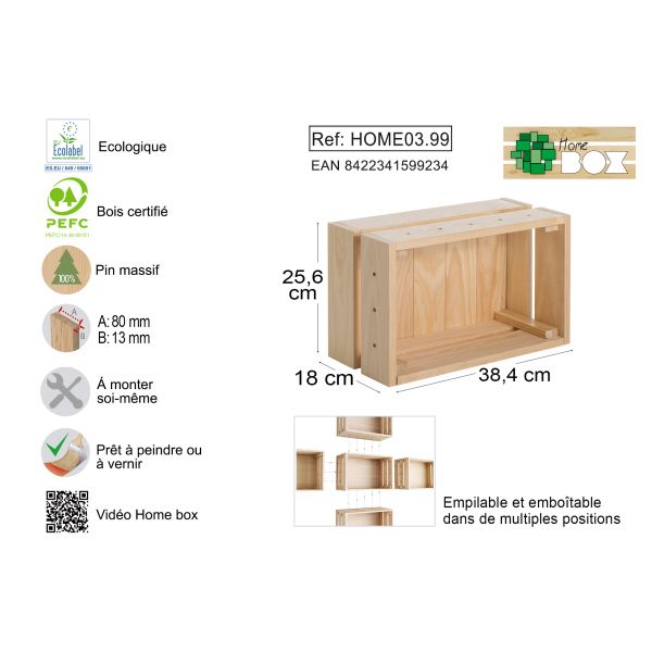 Caisse en pin massif modulable Home box - AST-0167